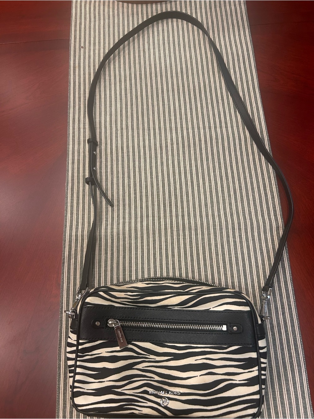 Michael Kors Black & White Zebra Print Crossbody Messenger